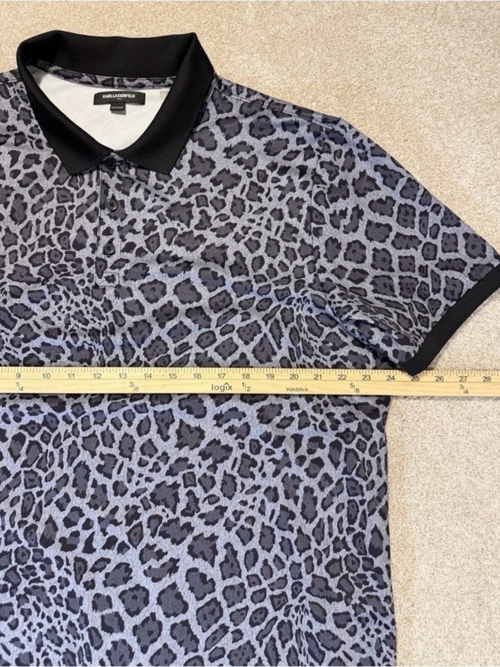Men's Grey Leopard-Print Polo Shirt - Picture 3 of 4